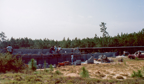 the shelter framing begins to be installed